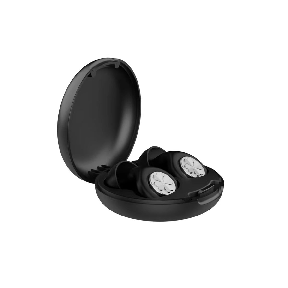 Jetnora Sleep Earbuds in black charging case - compact travel earbuds for in-flight sleep